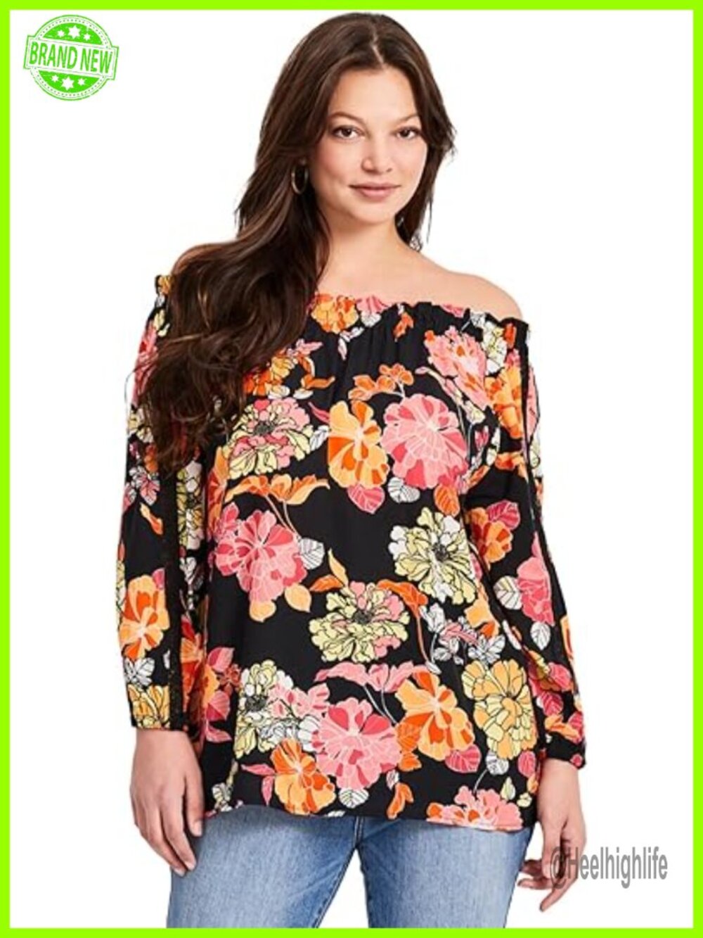 Women's Plus Size Convertible Peasant Blouse Long Sleeve Off Shoulder